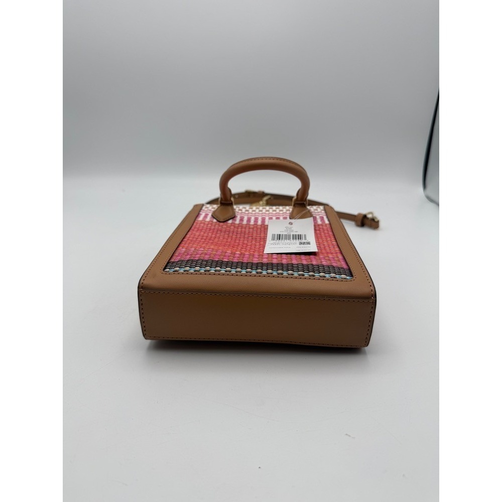 Kate Spade Manhattan Woven Stripe North South Mini Tote Pink Orange Tan Bag - Picture 4 of 7